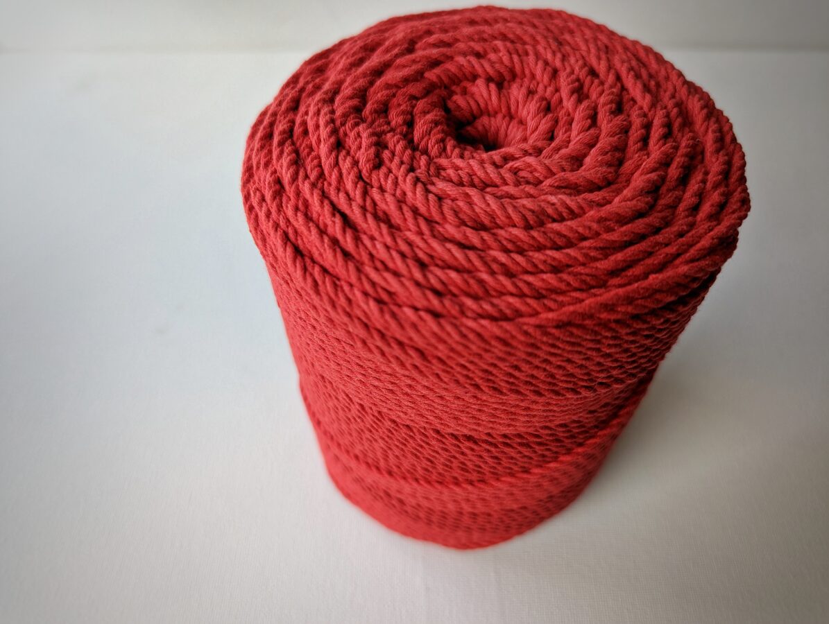 Three-ply cotton cord. Bright red